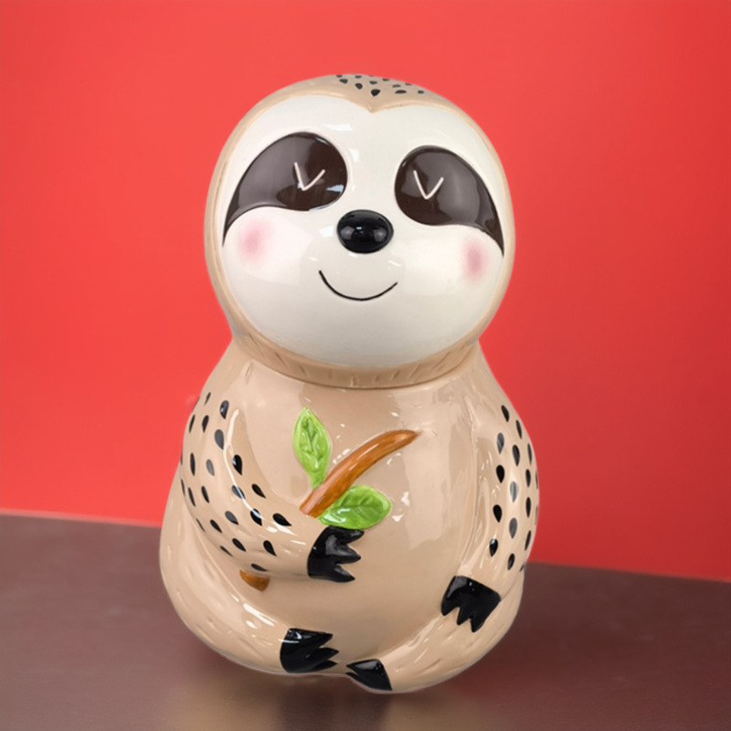 Tarro de galletas perezoso de cerámica, panda en relieve, tanque de almacenamiento de ballenas de dolomita pesada, tanque de dulces, decoración de regalo de cumpleaños