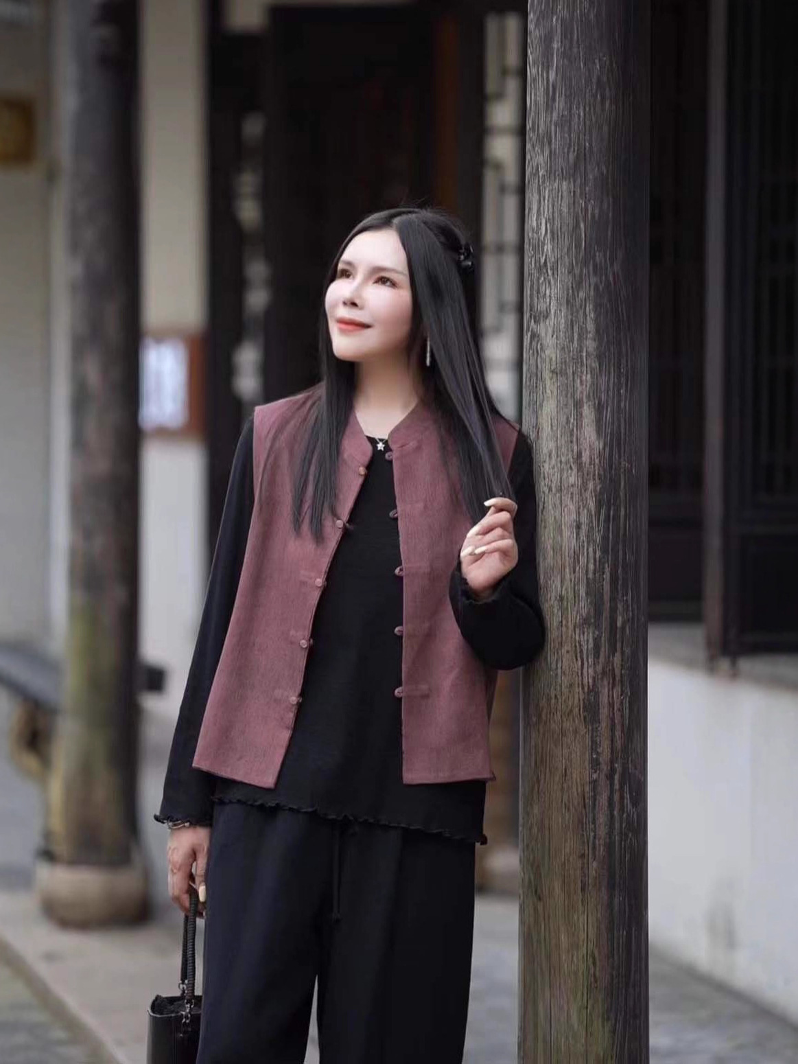 2025 otoño estilo nacional chino vertical collar hebilla en ambos lados vestir chaleco de mujer chaleco corto