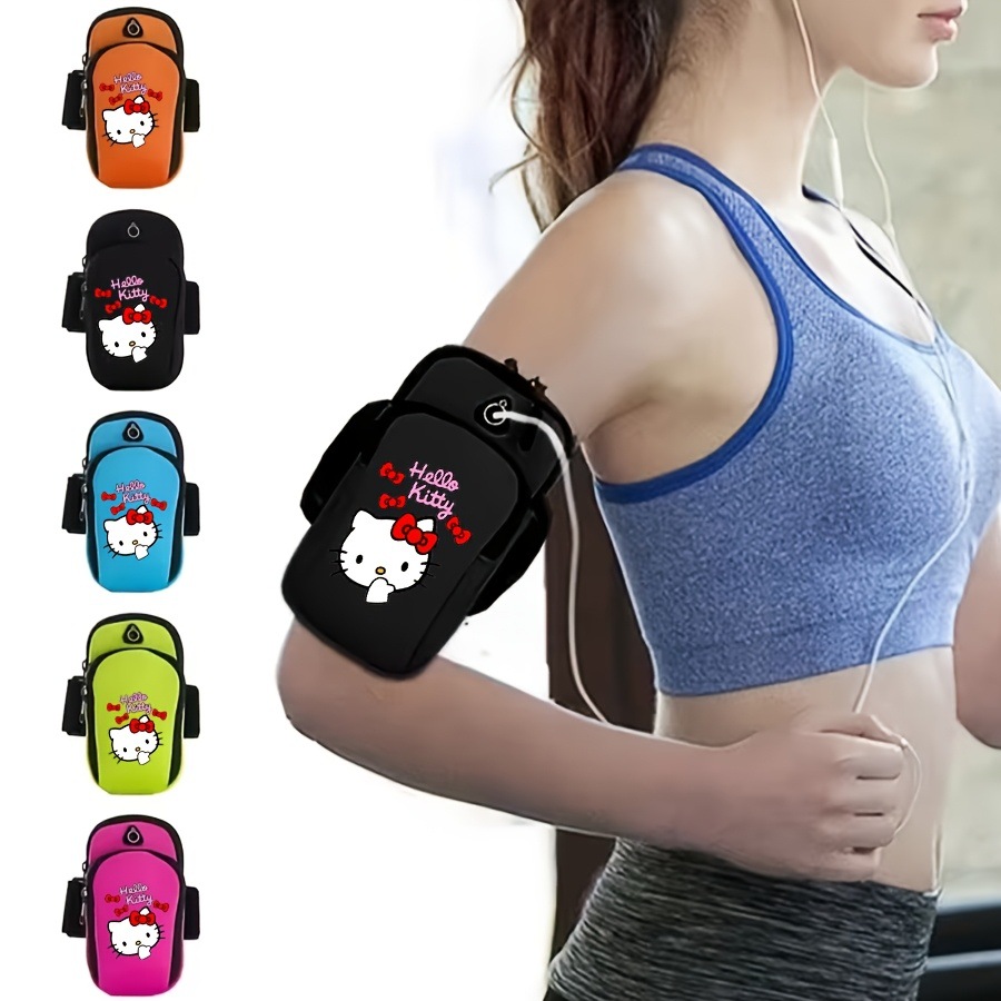 KT Cat Cartoon Sports Arm Bag, Outdoor Running Phone Armband, Elastic and Breathable Phone Storage Arm Pouch
