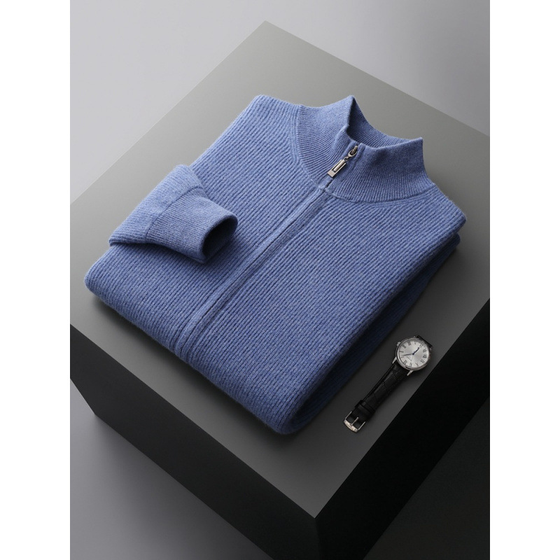 단색 풀 울 카디건 남성용 수직 칼라 지퍼 캐시미어 스웨터 가디건 가을과 겨울 느슨한 니트 자켓