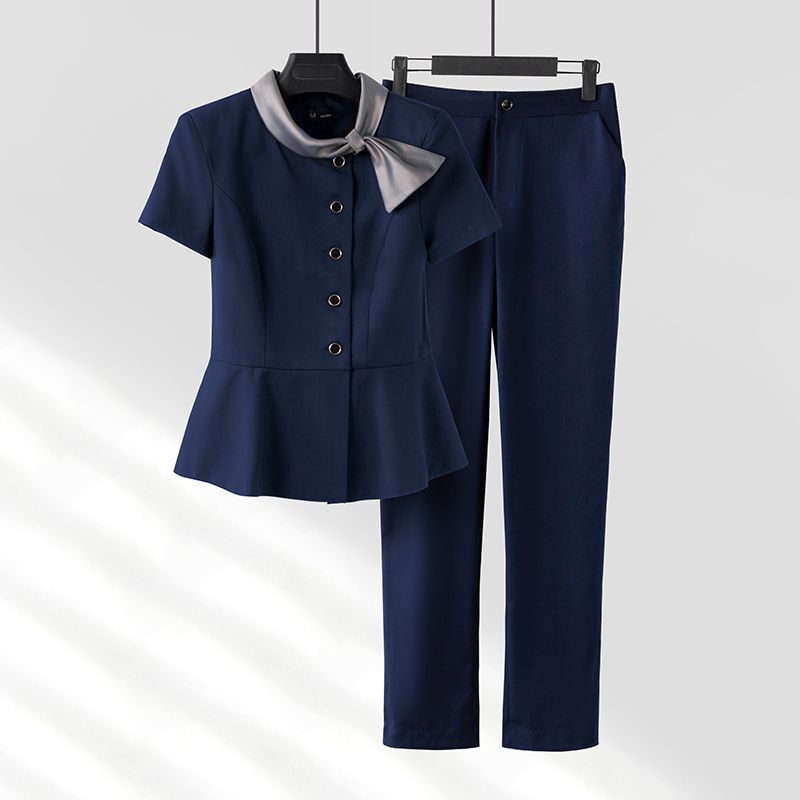 Short-Sleeved Suit for Women, Professional Workwear, Hotel Front Desk Reception, Beauty Salon Work Clothes, Korean Beautician Uniforms
