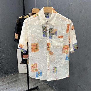 Summer Men's Thin Short-sleeved Shirt New All-match Casual Flower Shirt Youth New Distinctive Half-sleeve Top