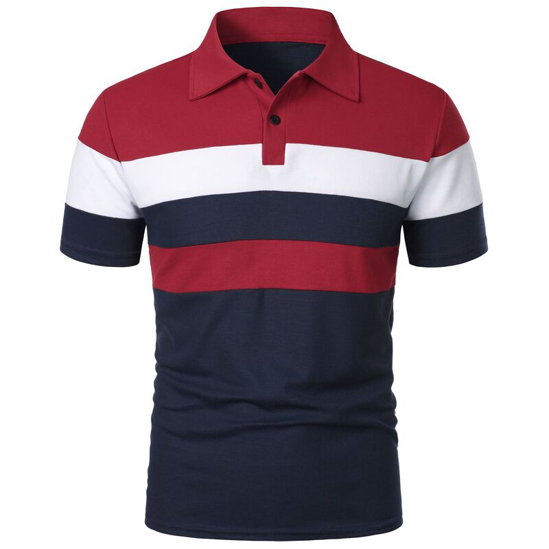 Men's Short-Sleeved Chest Three-Stripe Color Matching Fashion Cross-Border Men's Lapel Cross-Border Short-Sleeved