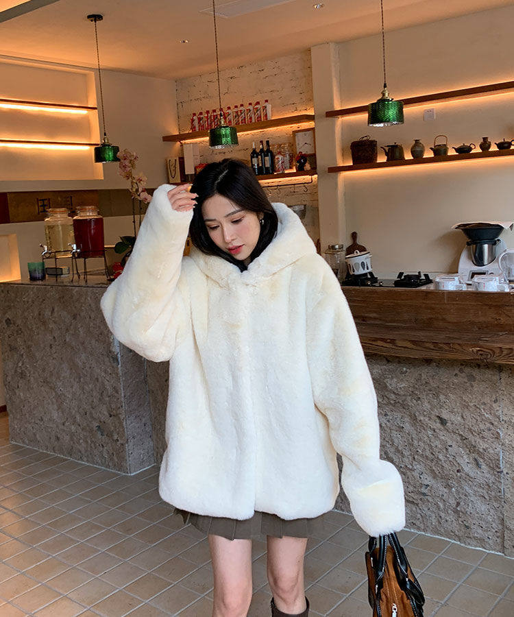 Áo khoác nữ mùa đông dày có mũ trùm đầu, chất liệu lông cừu giả lông thỏ, chần bông, dáng thông thường dài 50–65 cm — Kiểu dây kéo có mũ trùm đầu, Kiểu dây kéo cổ đứng chi tiết 16