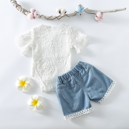 Summer Women Solid White Hoodless Sweatshirt and Denim Shorts Trendy Style