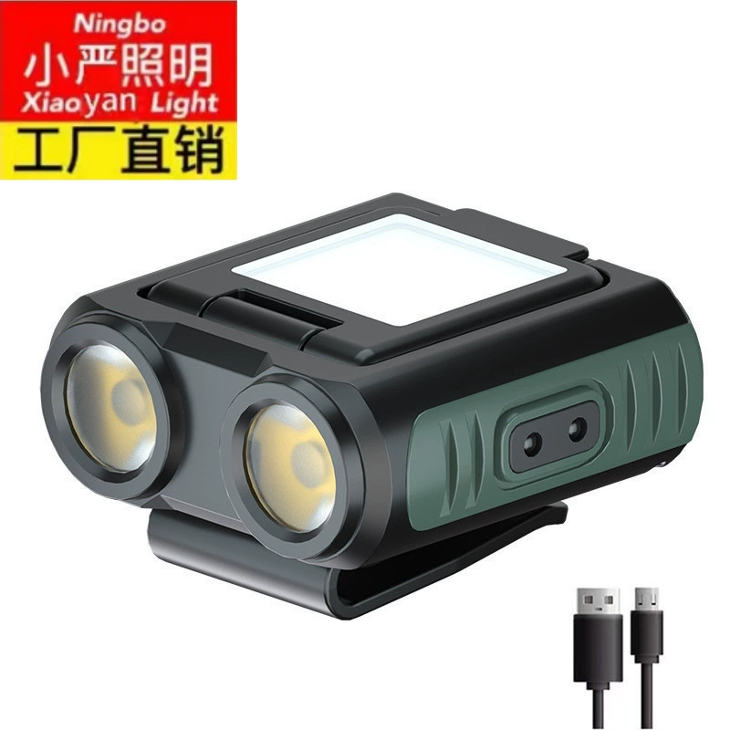 Новый индукционный колпачок двойной свет складной ночной рыболовный свет USB зарядка многофункциональная наружная крышка с зажимом