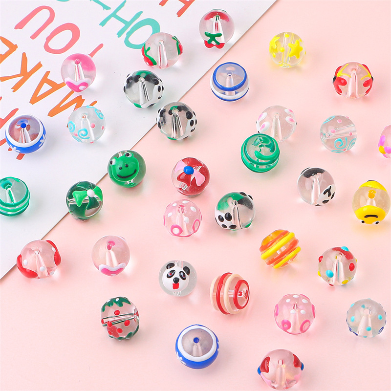 Hand-painted cartoon fun dripping glass beads love striped beads handmade DIY beaded bracelet accessories Hand-painted cartoon fun dripping glass beads love striped beads handmade DIY beaded bracelet accessories