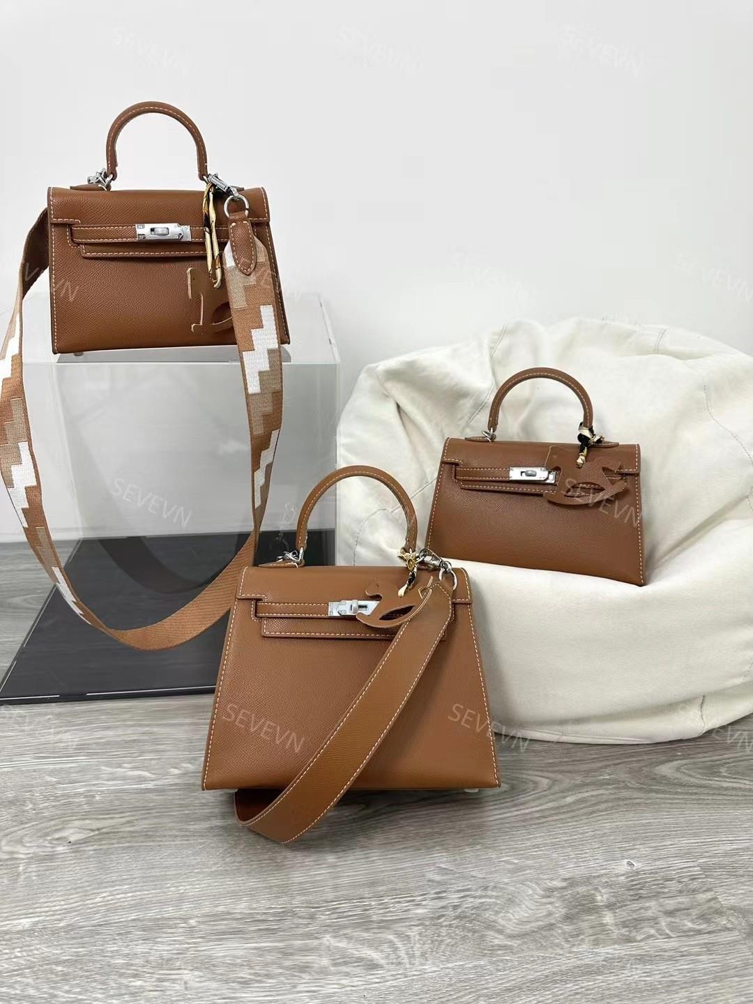 Túi Kelly nữ dễ phối, khóa bạc, thiết kế nhỏ gọn, xách tay hoặc đeo chéo — Màu đen, 19*6*13cm, Màu be trắng, 19*6*13cm, Màu vàng, 19*6*13cm, Màu tím, 19*6*13cm chi tiết 7