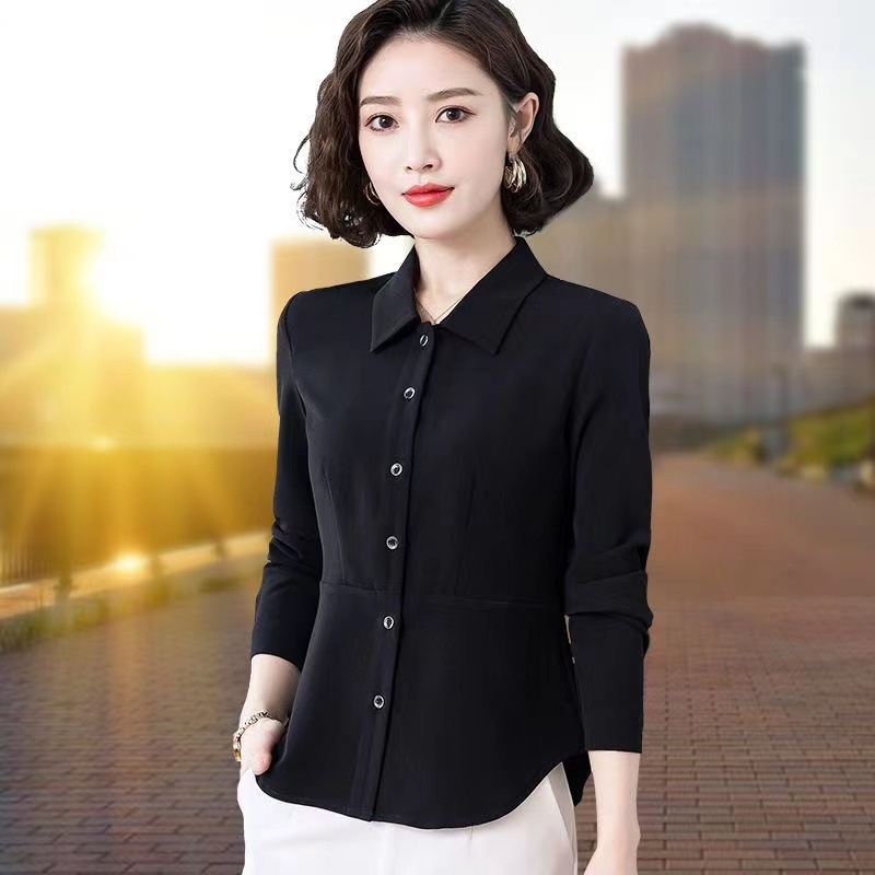 Women's Shirt 2025 Spring and Autumn Long-Sleeve Blouse for Moms, Plus Size Slim-Fit Base Shirt with Patchwork Design, Elegant and Suitable for Work