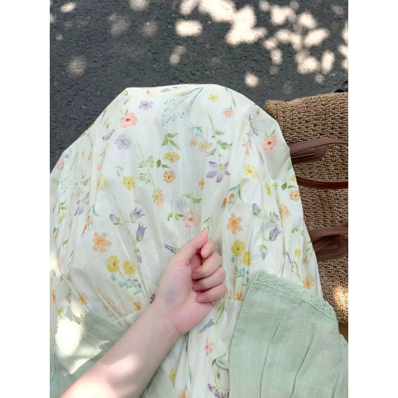 Милая плиссированная рубашка без рукавов в стиле Mori Girl с круглым вырезом и утягивающая юбка с цветочным принтом с высокой талией, костюм-двойка