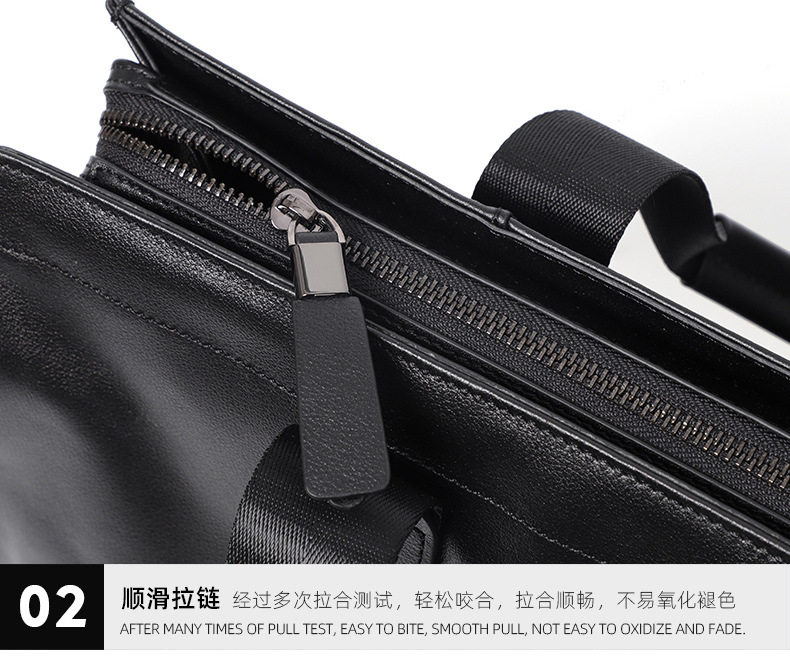 Túi xách tay nam da bò lớp đầu 40×13×29 cm đựng laptop 15.6 inch — Dây kéo dọc màu đen không có túi bên, Dây kéo dọc màu đen có túi bên chi tiết 30