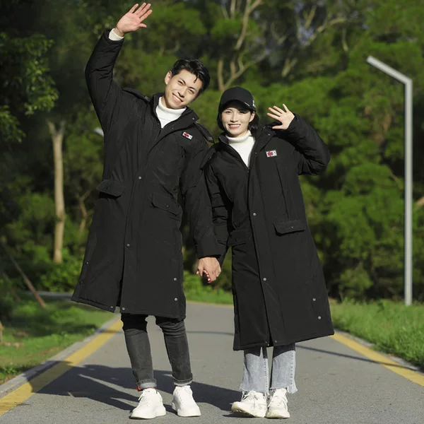 Long autumn and winter thickened cotton-padded jacket sports parent-child coat couple wear over the knee fleece-lined cotton-padded jacket cotton-padded jacket team uniform in stock