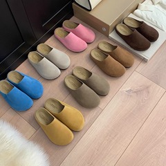 レトロ本革ビルケンシュトックシューズ女性のための 2025 新しい厚底包頭ハーフドラッグ怠惰な片足コルクサンダル