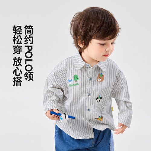 [100% Cotton] Dudu's Boys Striped Shirt 2025 Spring New Children's Shirt Spring Outfit Baby Kids' Clothing