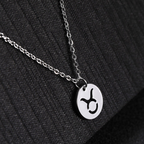 Alibaba.com Hot Selling Fashion Minimalist Stainless Steel Twelve Constellations Round Hollow Leo Taurus Pendant Necklace
