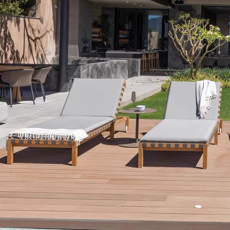 Cama al aire libre patio villa al aire libre impermeable teca caña piscina silla de playa terraza sillón relajado