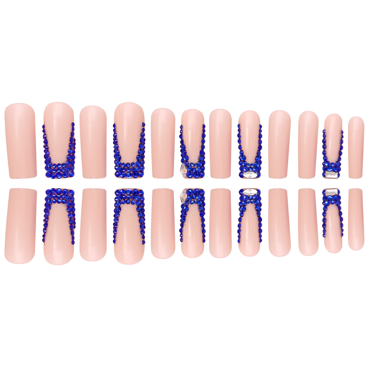 Uñas postizas de uso transfronterizo, diamantes de imitación franceses, uñas de uñas con bordes, parches de uñas de uñas, uñas postizas, productos terminados