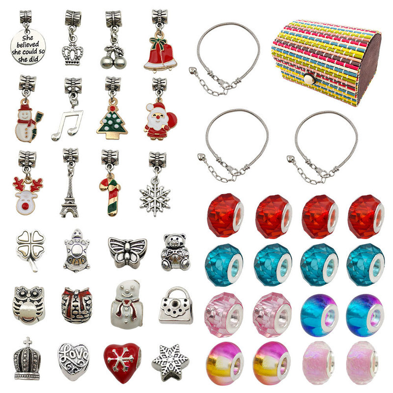 Amazon Christmas Snowman elk snowflake ornaments diy rainbow beads children bracelet gift suit