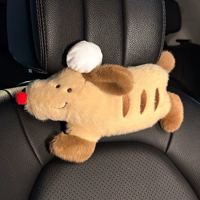 Car Headrest Neck Pillow, In-Car Cushion, Car Seat Pillow, Cute Girl's Driver's Seat Lumbar Support Set, Pair (Headrest) - baguette-dog-head-pillow