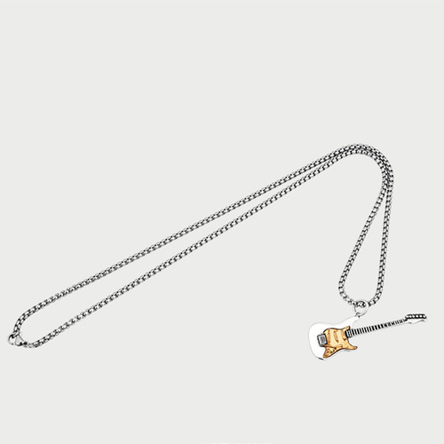 Elegant Silver Titanium Steel Guitar Necklace for Women, Rockabilly Style, Personality Versatile Fashion, Niche Design Lockchain