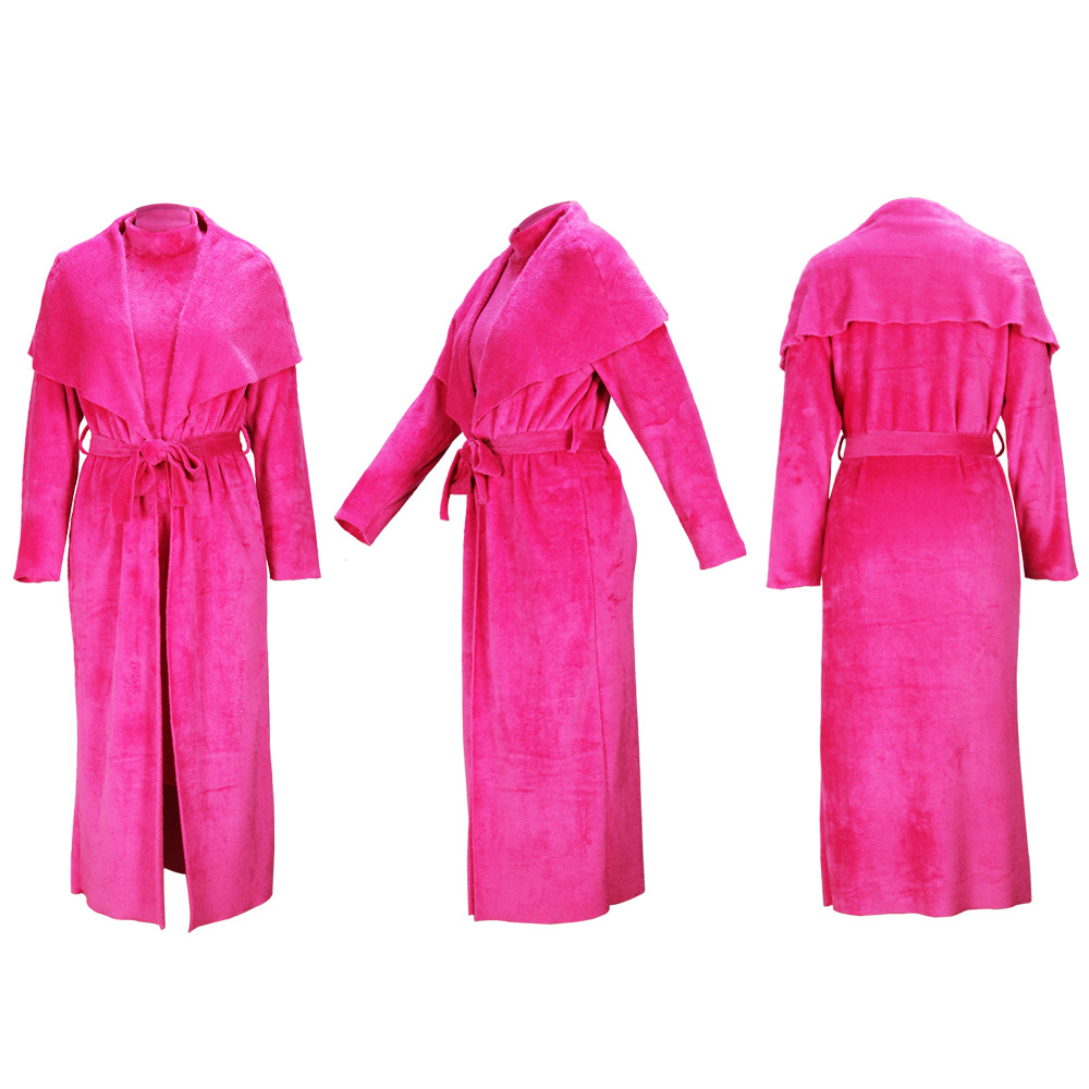 Completo due pezzi donna vestito in velluto e cardigan lungo_voghion.com