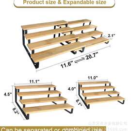 竹制铁艺三层香料架可扩展伸缩架桌面物品置物架木质收纳阶梯架