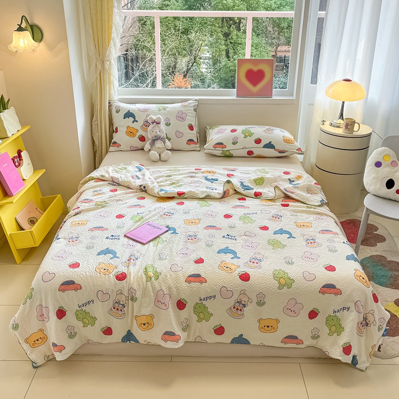 Hilo arrugado, colcha para niños, colcha de aire acondicionado universal de cuatro estaciones, colcha fresca de verano, colcha de fibra de soja, lavable a máquina