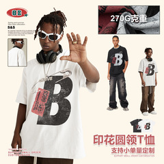 BE men's clothing 2025 summer American high street paper clip vintage loose heavy top pure cotton short-sleeved T-shirt for men