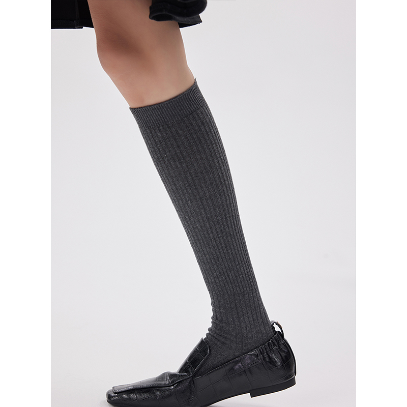 Gray Style Outfit Spring and Autumn Socks for Women, Gray Calf Socks, Knee-High Socks, Slouch Socks, Long Socks, Double-Needle Cotton Socks