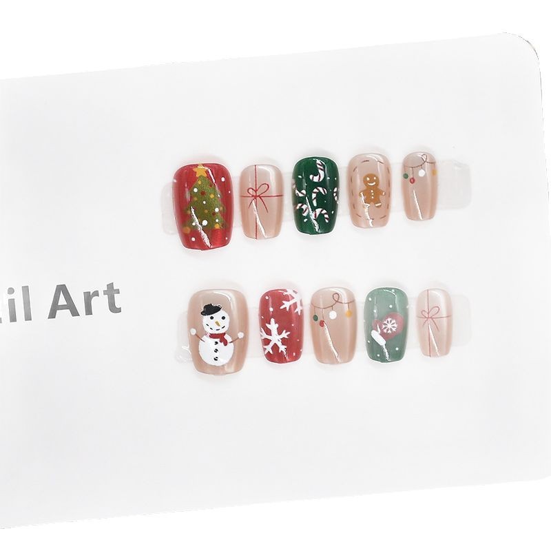 2026 nuevo nail art de Navidad usar uñas lindas dibujos animados productos terminados al por mayor parches de uñas cortos muñecos de nieve