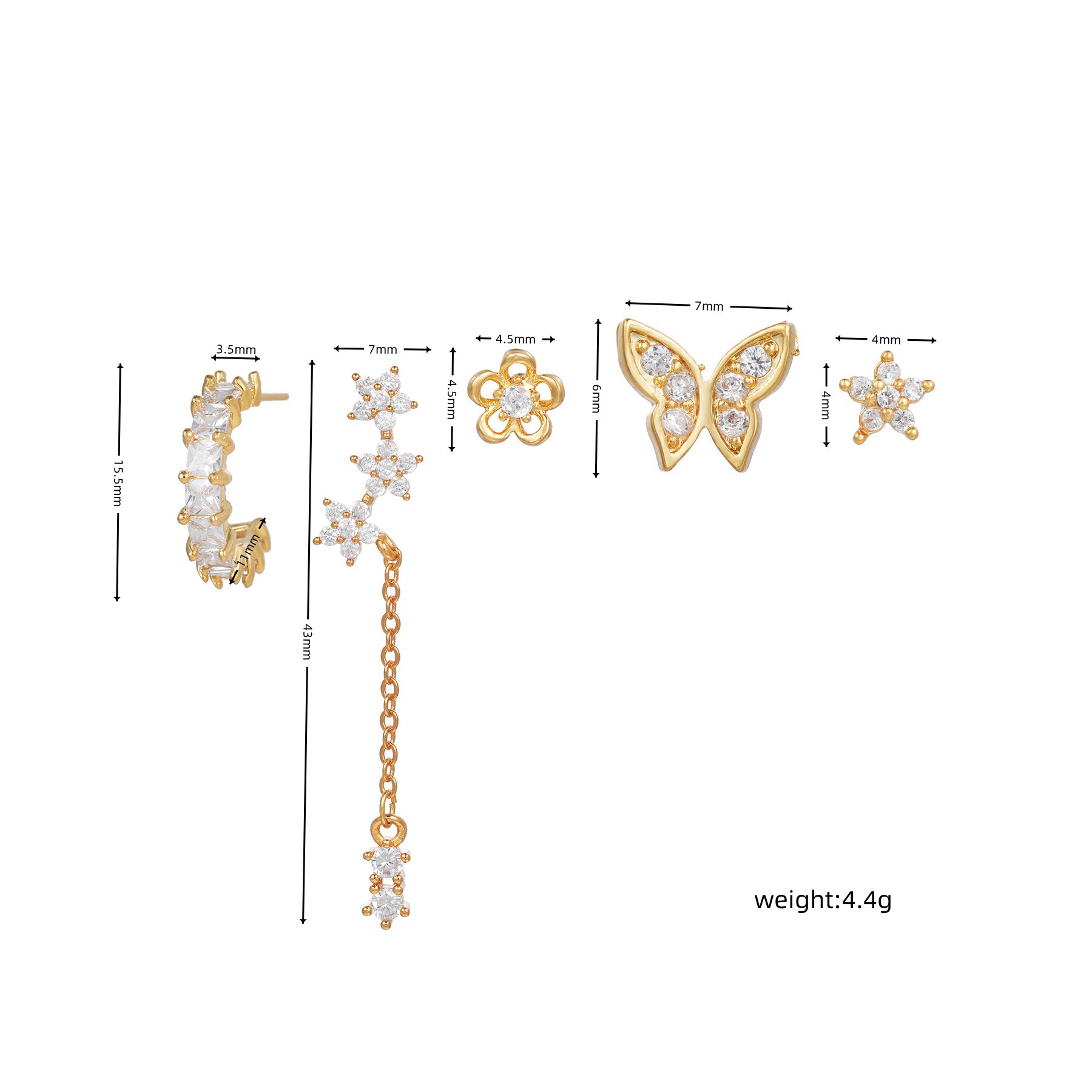 Women'S Gender Inlay Design Fashion Butterfly Copper Zircon Ear Studs In Bulk