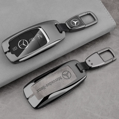 Cover Metal Protective Case Waterproof: Car key bag - 1-gunmetal-gray-leather-all-inclusive-leather-buckle