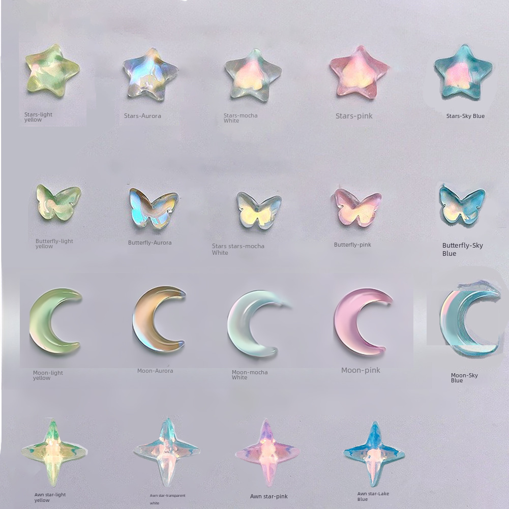 Online celebrity pretty girl moon nail patch jewelry Star Butterfly star Mocha K9 crystal flat nail Diamond