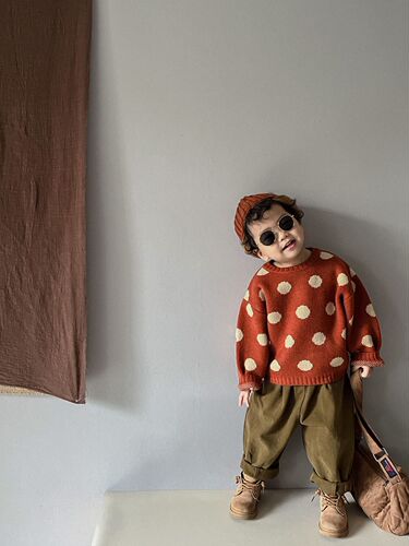 Colorful and versatile ~ Children's sweaters in autumn and winter Korean style polka dot print men's and women's fashionable retro pullover sweaters