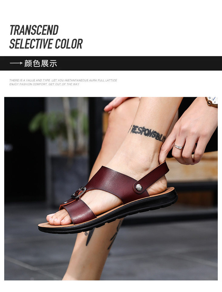 Dép sandal nam quai ngang hở ngón thoáng khí kiểu Hàn Quốc đi biển và dạo phố — Màu trắng, Đen toàn bộ, Đỏ rượu chi tiết 5