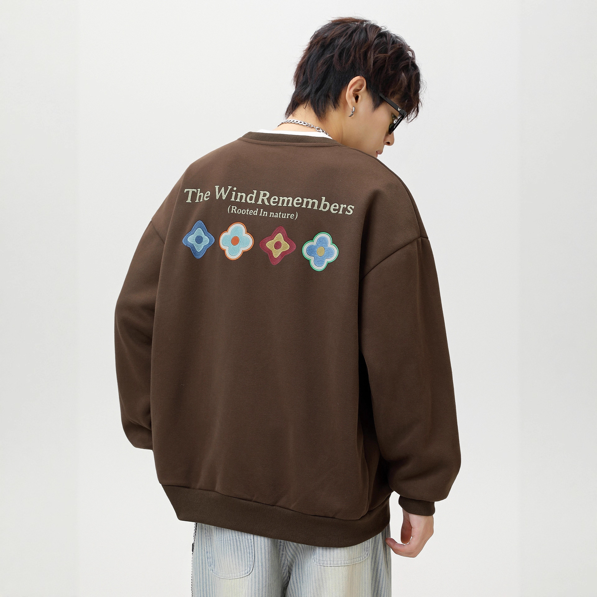 Trendy Brand Color-Block Print Design Oversized Crew Neck Sweatshirt For Men Autumn Loose Casual Sports Pullover Jacket_voghion.com