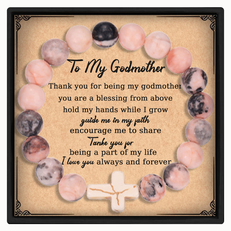 Cross-Border Supply Pink Zebra Natural Stone Cross Bracelet, Gift for Godmother, Versatile Everyday Accessory
