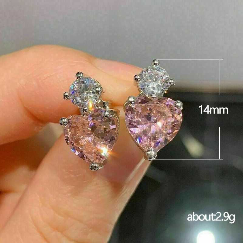 Popular Heart-shaped Pink Zircon Heart Copper Earrings Wholesale display picture 1