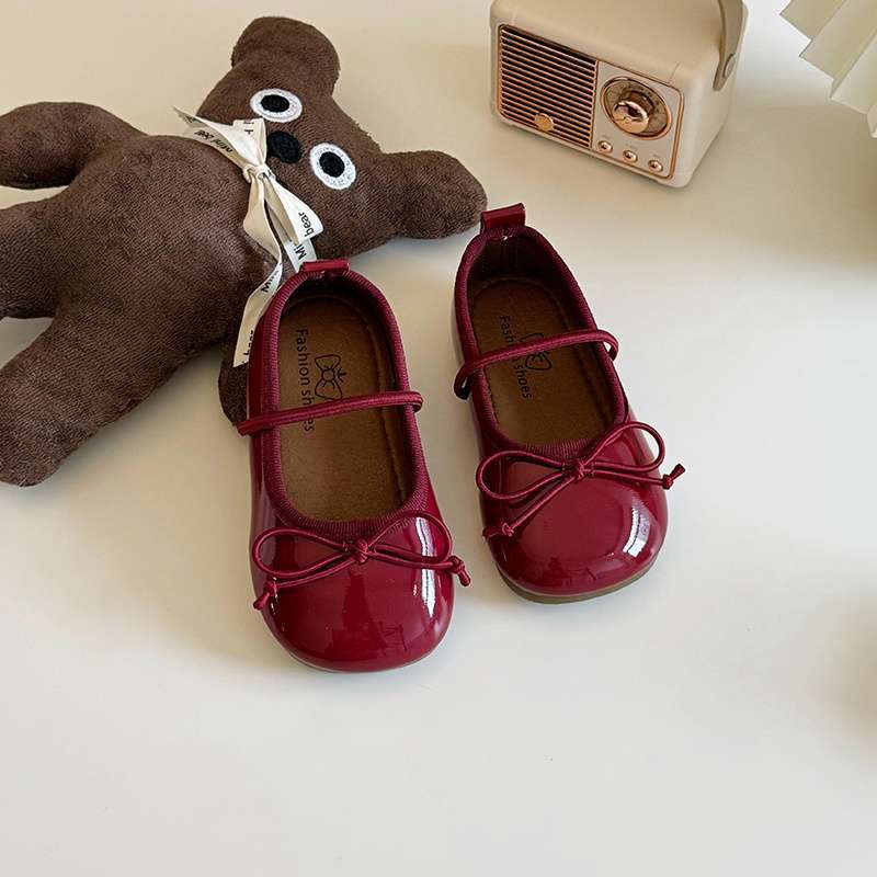 Girls Korean Style Mary Jane Slip-On Small Leather Shoes 2025 Spring & Fall New Soft-Soled Bow Ballet Princess Shoes