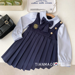 Lime-colored Girls' Spring and Autumn College Style Dress, New Fashion Children's Autumn Two-Piece Baby Princess Skirt