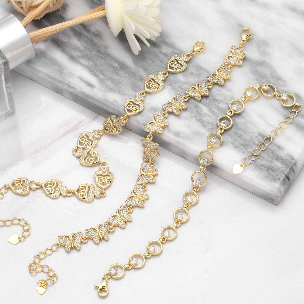 Fashion Rhinestone Butterfly Female Diamond Zircon Copper Bracelet
