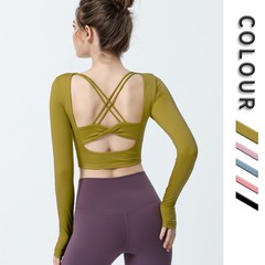 Lace-up beauty back sexy women's sports long-sleeved T-shirt, new trending yoga clothes fitness running quick-drying top