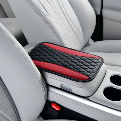 Armrest box pad | storage box - double-rhombus-design-no-side-ears-black-and-red
