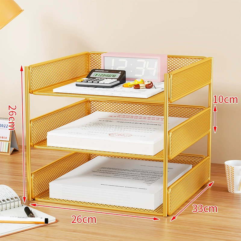 Metal document organizer — reinforced mesh storage box, 2–5 tiers, vertical or horizontal layout