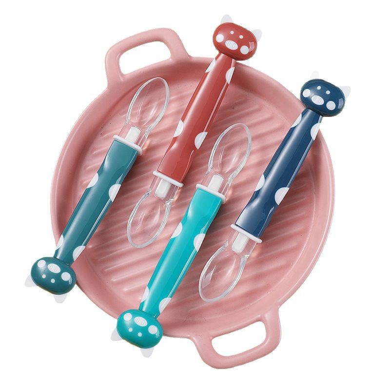 Inglés tarjeta bebé cuchara de silicona bebé alimentación vajilla suave cabeza cuchara dibujos animados suplemento alimenticio cuchara sopa cuchara