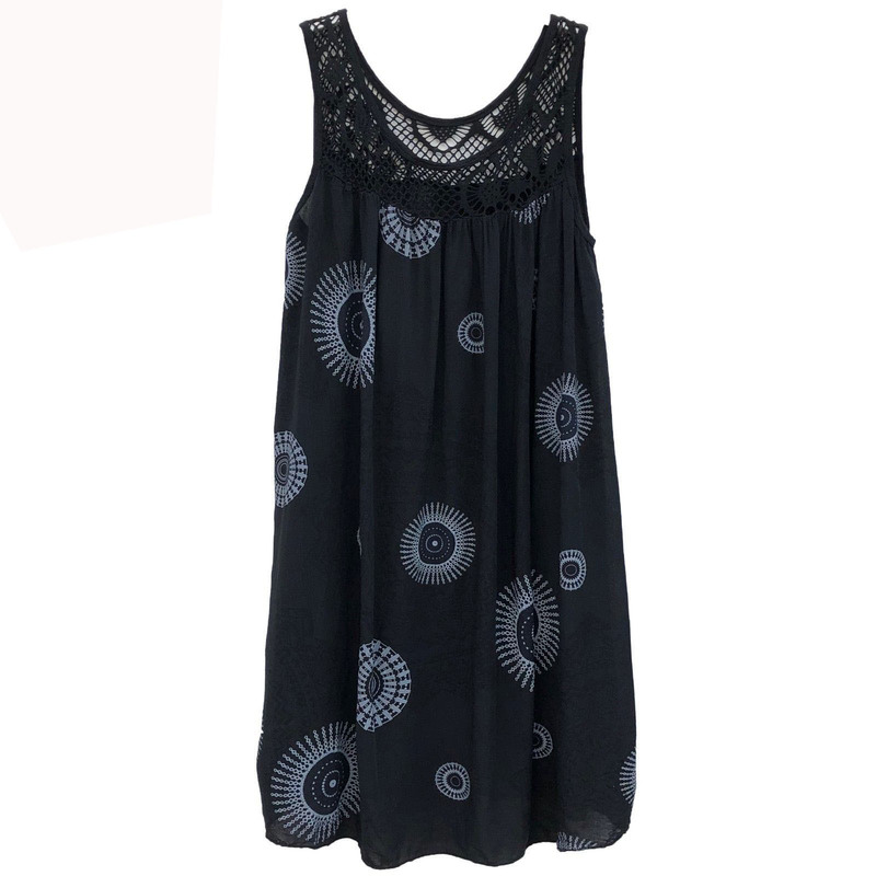 2026 European and American Sexy Loose Elegant Tank Dress with Lace Ruching and Floral Print Sleeveless Flared Dress for Women