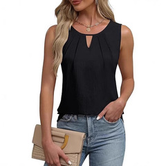 国境を越えたヨーロッパとアメリカの服 2025 新しいアマゾンプリーツ Tシャツシフォンベスト中空ノースリーブトップノースリーブ Tシャツ