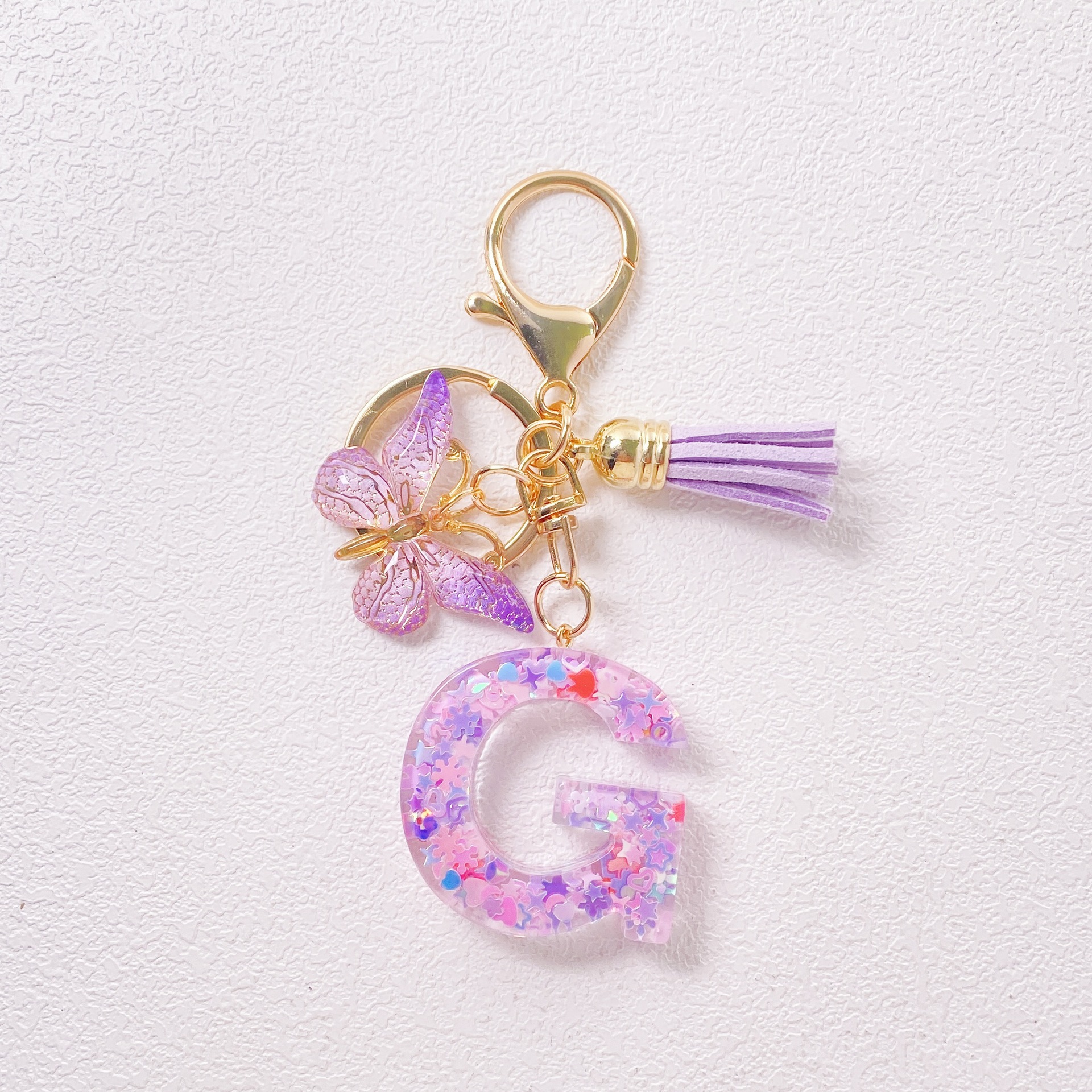20g Weight Sequins Inlay Material Keychain Classification Daily Occasion Epoxy Material Letter, Butterfly Pattern Women's Gender Sweet Style Purple Color Letter Butterfly Keychain Epoxy Sequins Women's Sweet Keychain 8