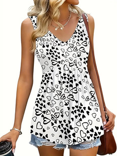 Amazon European and American Cross-Border Spring and Summer Women's Sleeveless V Neck Printed Tops
