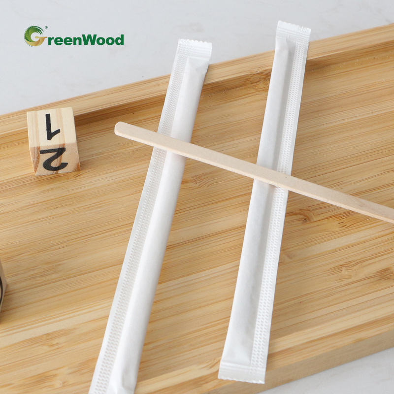 140mm de espesor de papel paquete único de madera degradable desechable palo de café respetuoso del medio ambiente barra de agitación degradable
